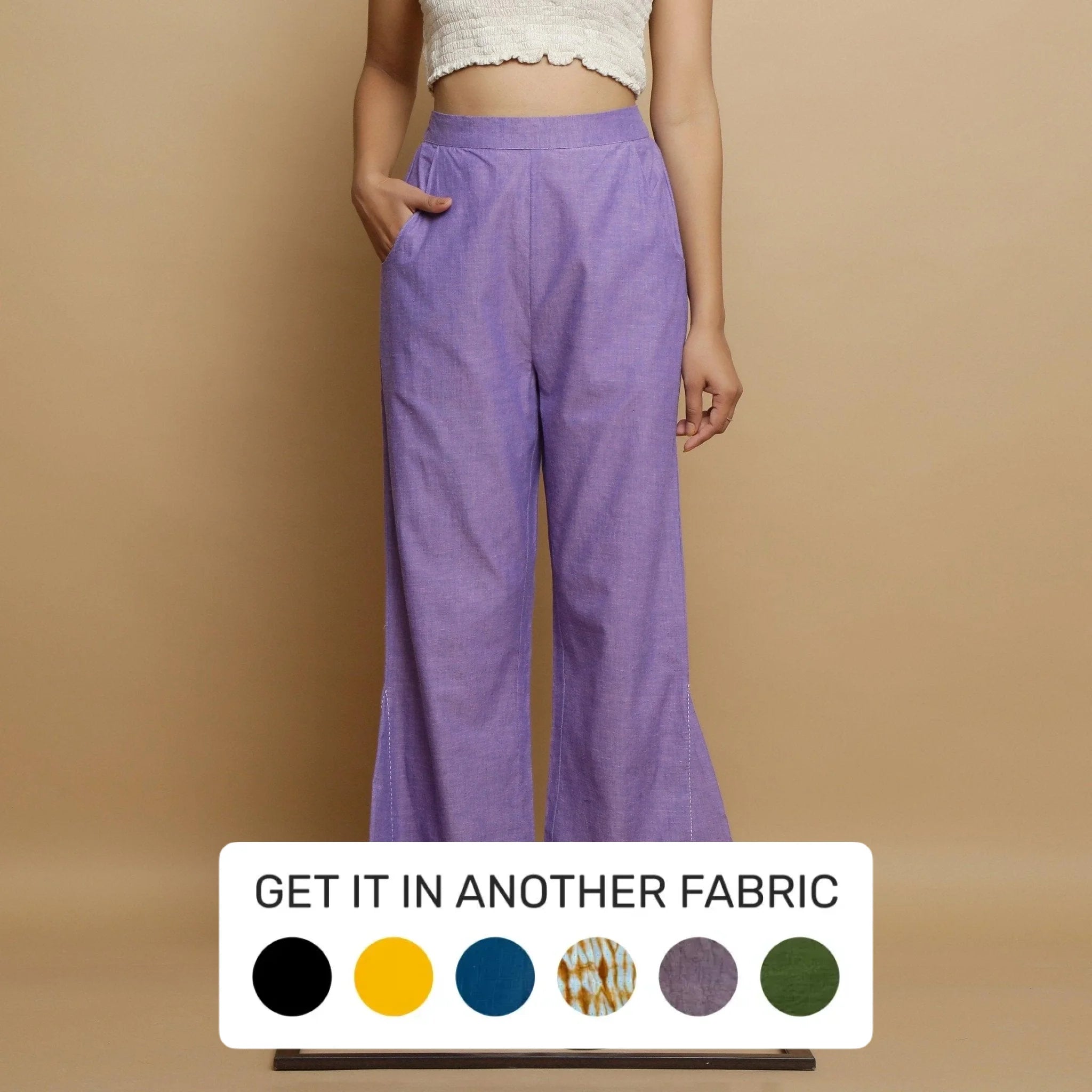 Lavender Mangalgiri Cotton Elasticated Mid-Rise Pant