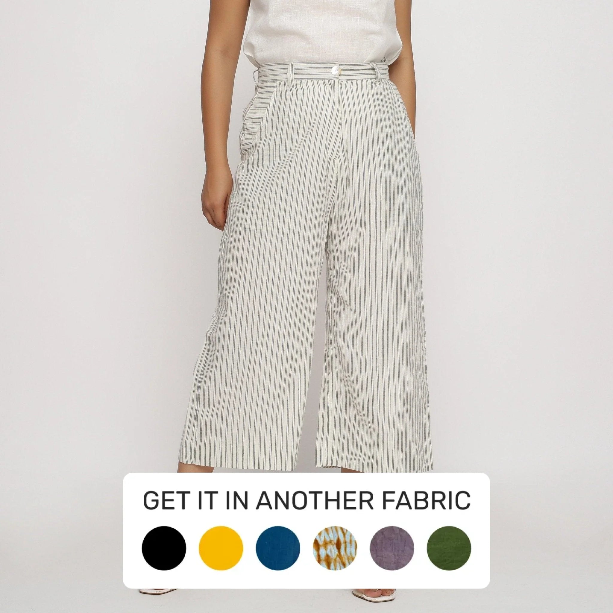 Off-White Striped Cotton Muslin Wide Legged Culottes