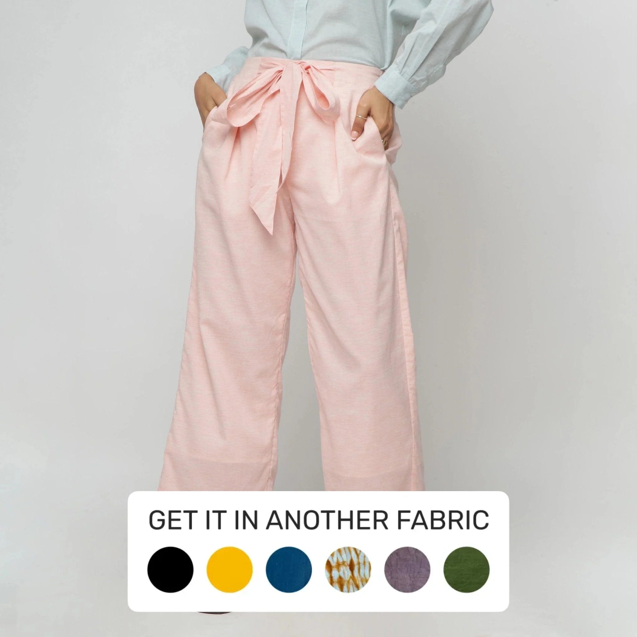 Peach Mid-Rise Yarn Dyed Cotton Flared Pant