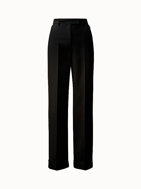 Pleated Cuffed Wool Double Face Pants