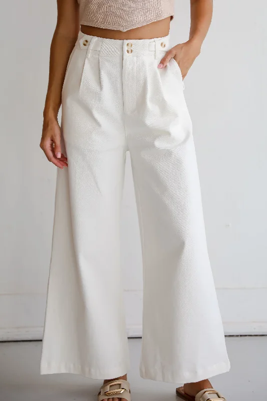 FINAL SALE - Posh Intent Ivory Wide Leg Trouser Jeans