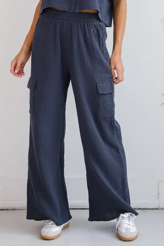 FINAL SALE - Too Perfect Charcoal Linen Cargo Pants