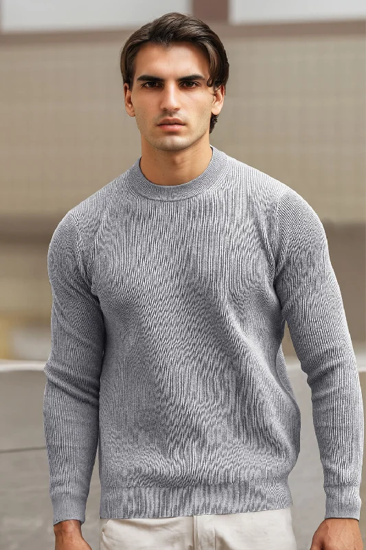 Men Round Neck Sweater - Grey