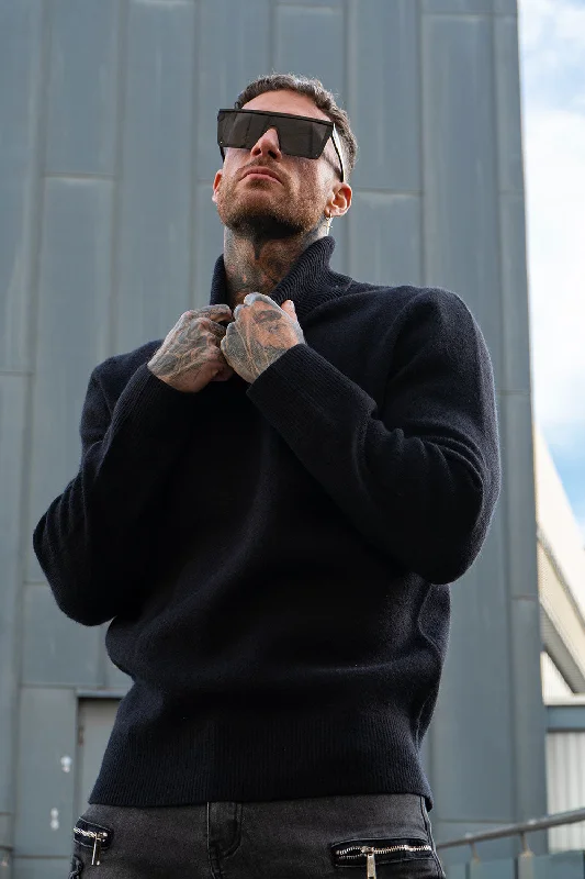 Men's Black Turtleneck Sweater - Slim Fit