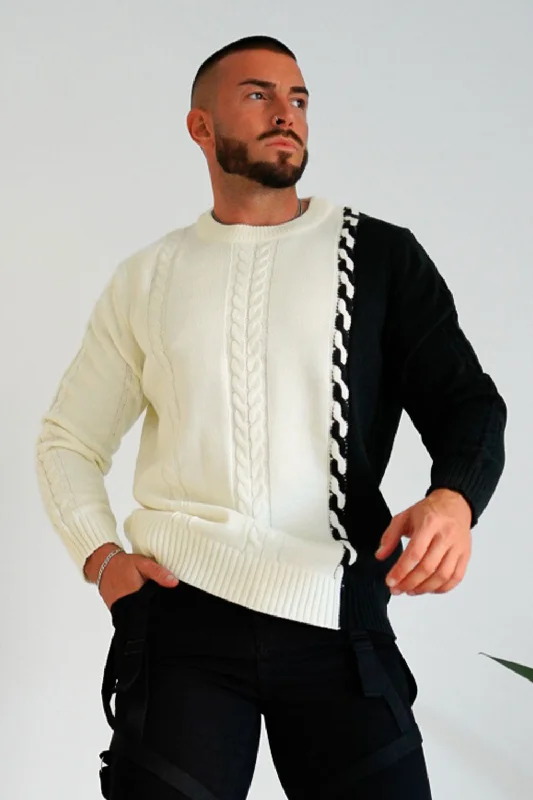 Men's Color Block Sweater - Black & White