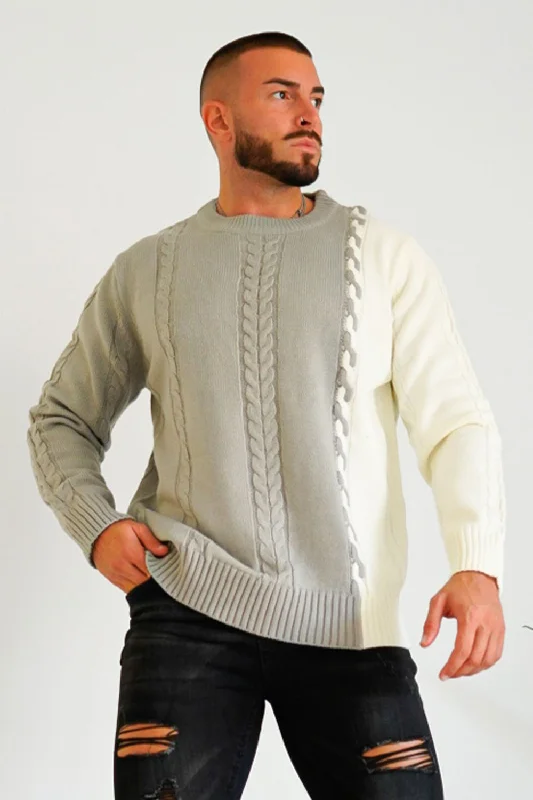 Men's Color Block Sweater - Grey & White