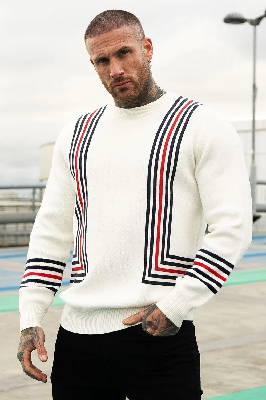 Men's Crew Neck Sweater - White & Black