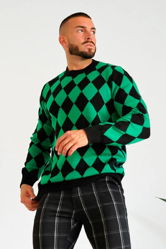 Men's Plaid Weater - Green & Round Neck