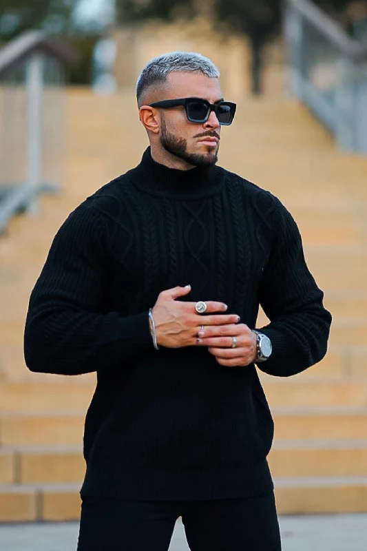 Men's Turtleneck Sweater -  Black & Slim Fit