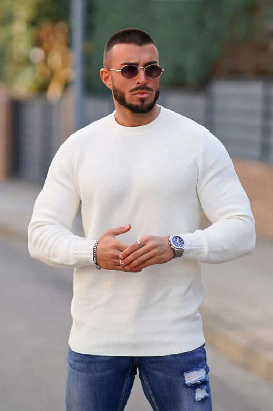 Men's White Crew Neck Sweater