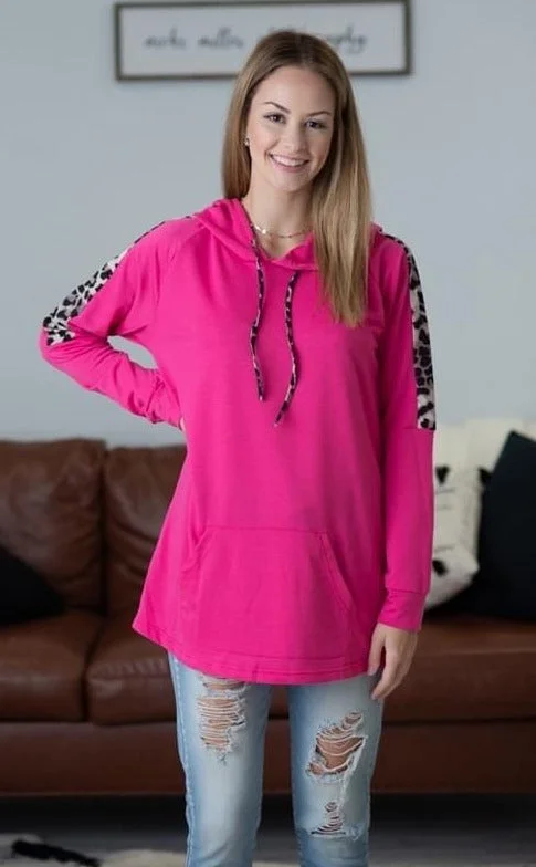 Pink Leopard Trimmed Hoodie