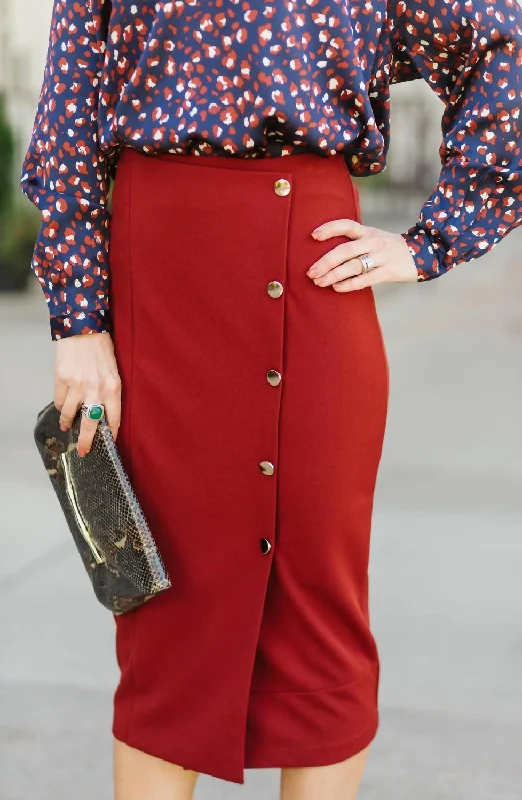 Button Front Pencil Skirt In Copper