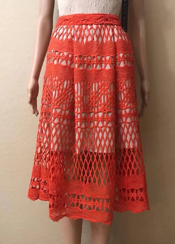 Crochet Lace Midi Skirt In Chili