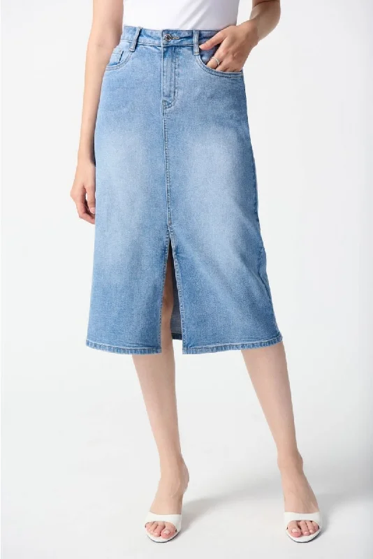 Joseph Ribkoff Light Blue Split Front Denim A-Line Jean Skirt 242919