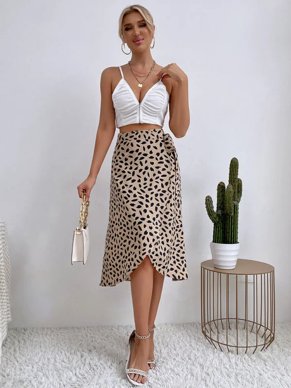 Women's Asymmetric Wrap Print Mid Length Skirt