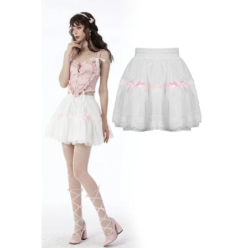 Women's Lolita Bowknot Multilayer Mesh Short Skirt White