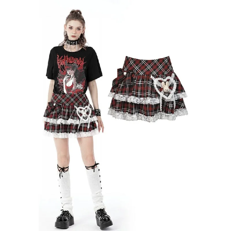 Women's Lolita Cute Rabbit Red Plaid Short Skirt