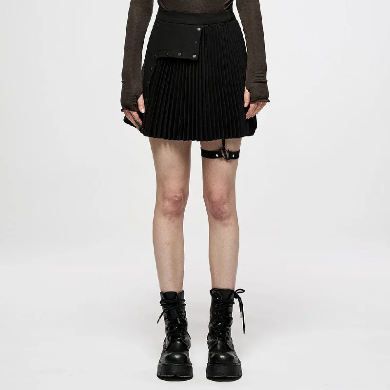 Women's Punk High-waisted Pleated Skirt With Garter