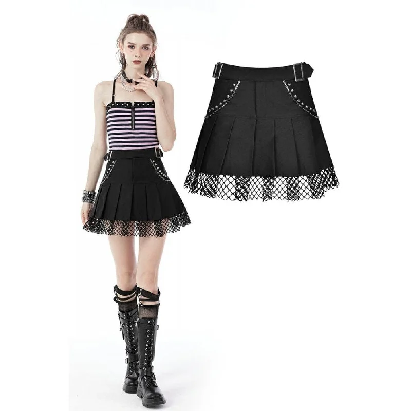 Women's Punk Rock Studded Net Hem Short Skirt