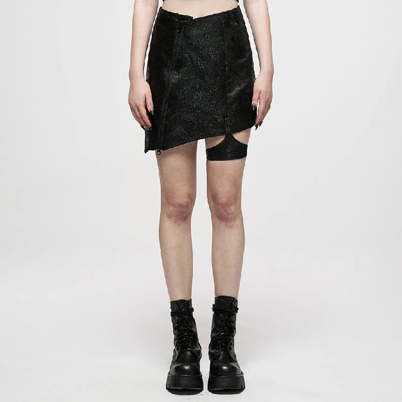 Women's Punk Side Zip Jacquard Short Skirt with Garter