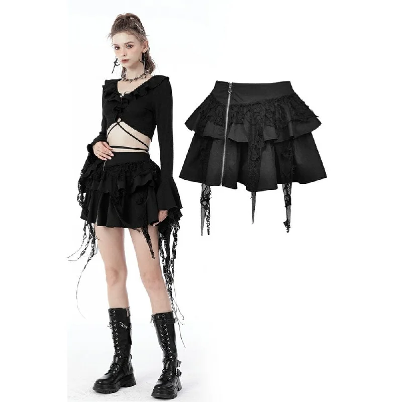 Women's Punk Side Zip Ruffles Short Skirt