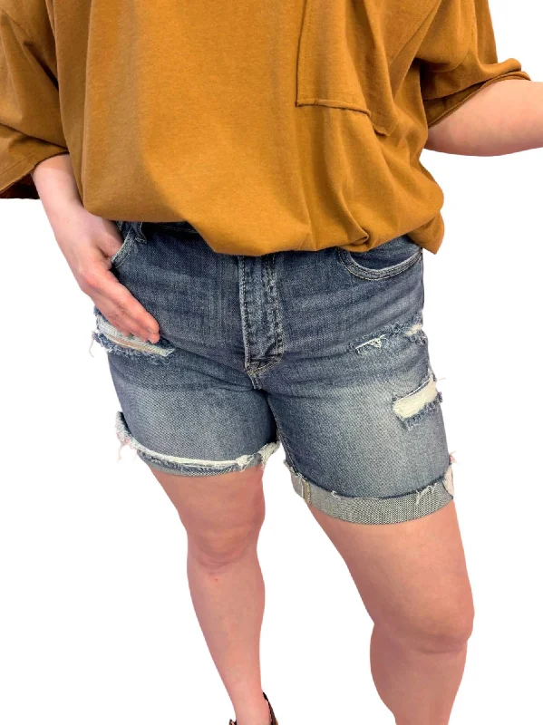 High Rise Cuffed Shorts In Medium Wash