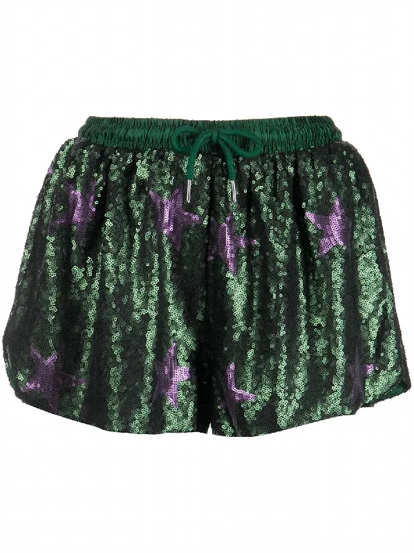 Sequin Running Short In Green/lavender