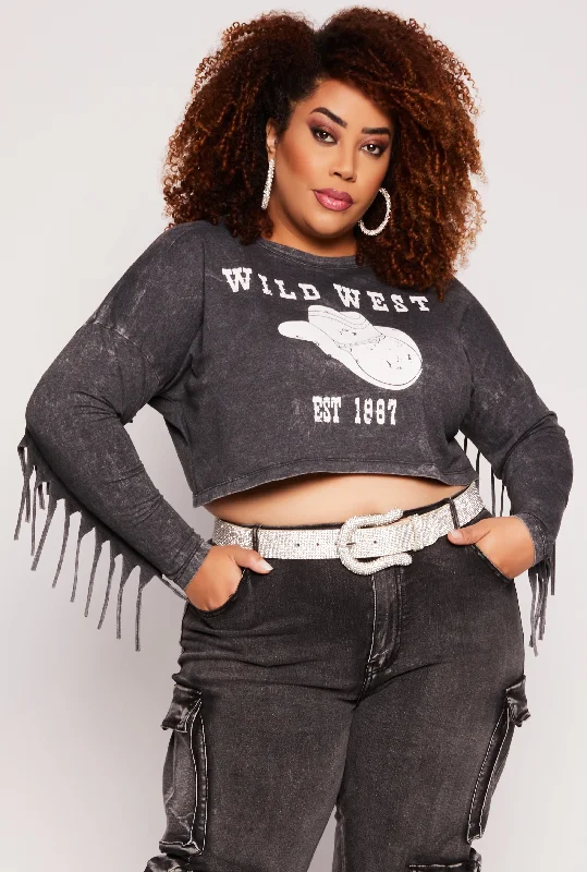 Plus Size Wild West Fringe Crop Top