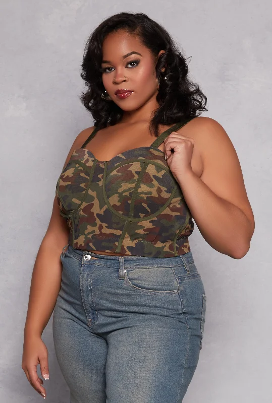 Plus Size Mesh Camo Bustier Top