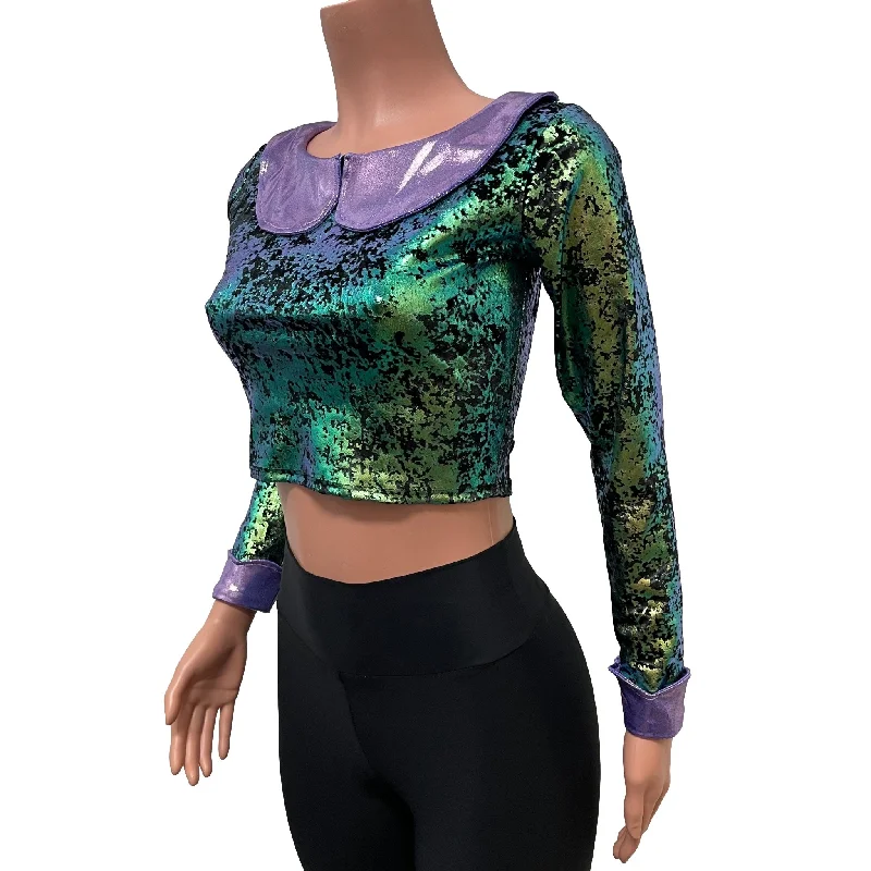 SALE - SMALL Metallic Velvet Petal Collared Crop Top