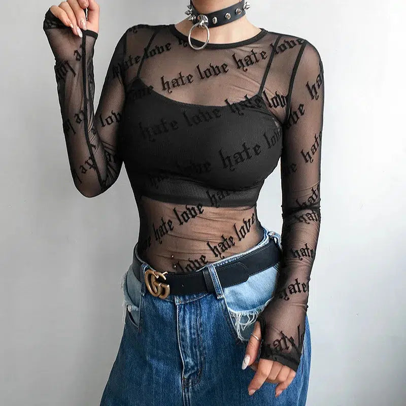 Baddie Love Hate Sheer Mesh Top