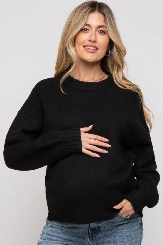 Black Ribbed Cuff Maternity Sweater