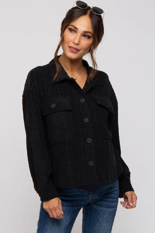 Black Velvet Textured Maternity Shirt Jacket