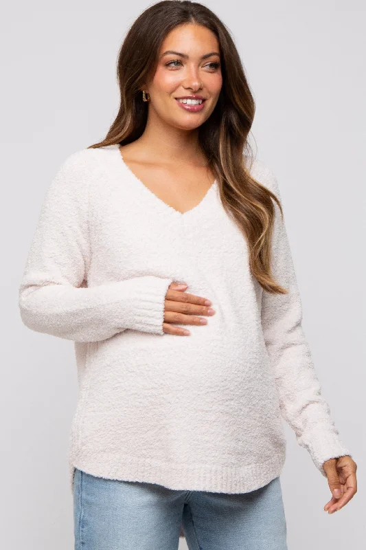 Ivory Fuzzy Soft Knit Maternity Sweater