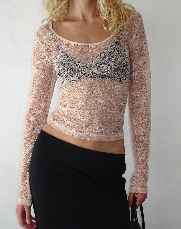 Lainey Long Sleeve Lace Top in Blush