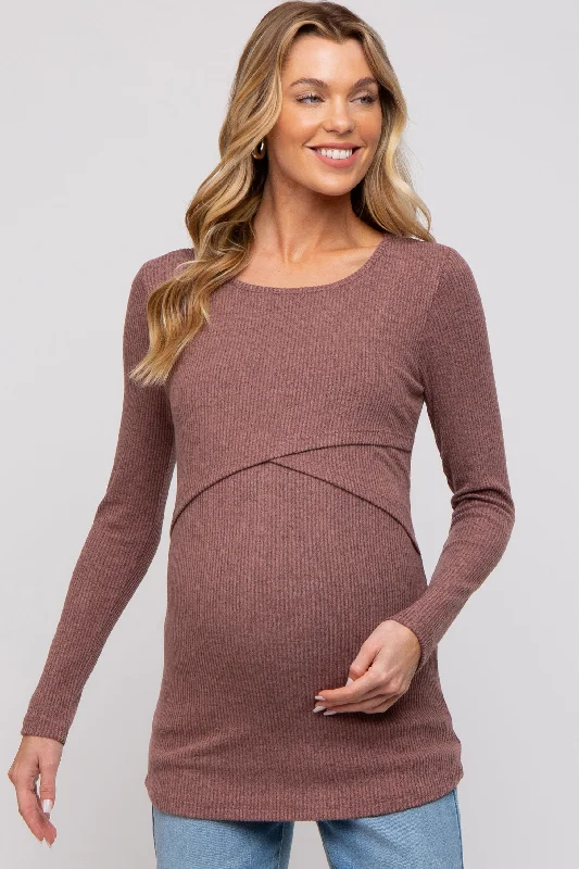 Mauve Ribbed Crossover Maternity/Nursing Top