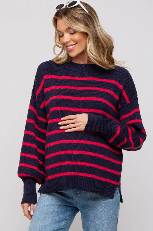 Navy Striped Long Sleeve Knit Maternity Sweater