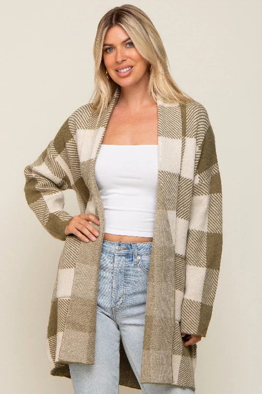 Olive Plaid Shawl Cardigan