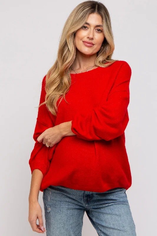 Red Basic Drop Shoulder Maternity Sweater