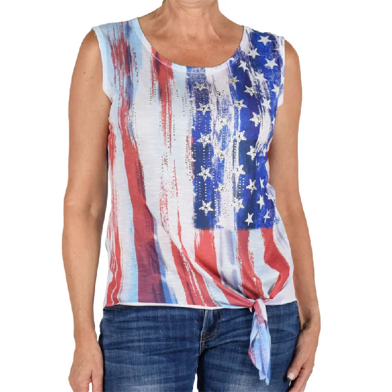 Women's Made in USA Stars and Stripes Tie Waist Sleeveless Top