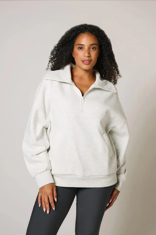 ALL SZN Organic Oversized 1/4 Zip Sweatshirt - Light Grey Marl