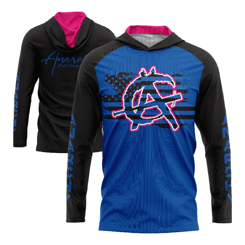 Anarchy Hooded Long Sleeve Tee - Black/Pink/Blue