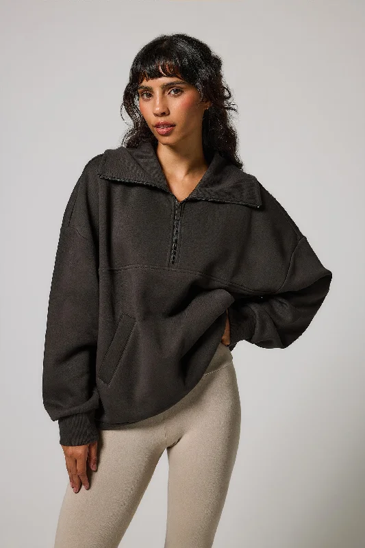 Curve ALL SZN Organic Oversized 1/4 Zip Sweatshirt - Black Coffee