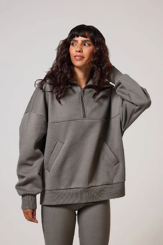 Curve ALL SZN Organic Oversized 1/4 Zip Sweatshirt - Slate Green