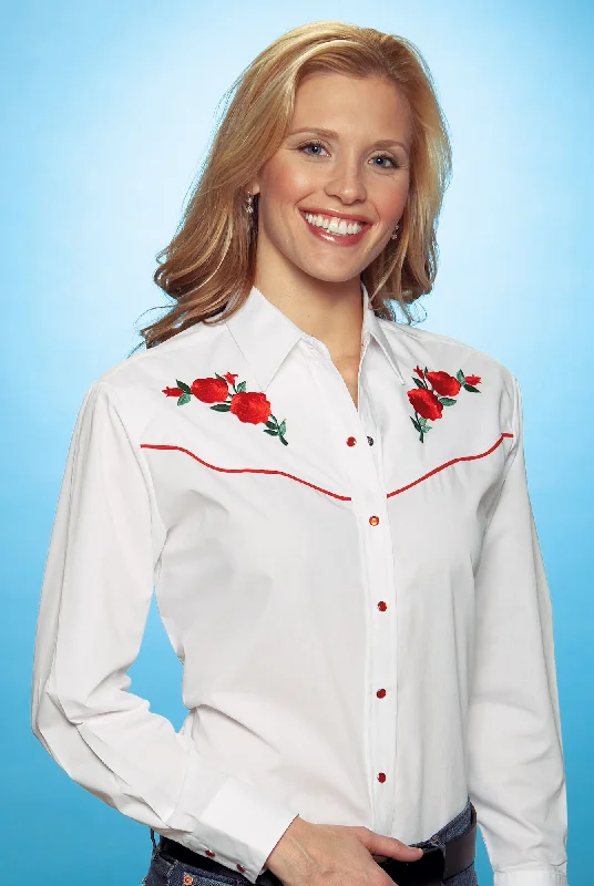 Ely & Walker Womens White Western Shirt L/S Poly/Cotton