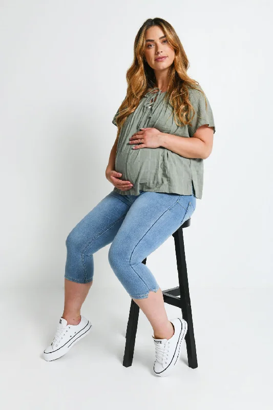 Maternity Cropped Jeggings - Light Blue