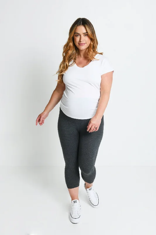 Maternity Everyday Cropped Leggings - Dark Grey Marl