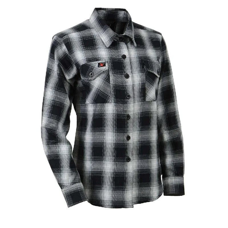 Milwaukee Leather MNG21611 Women's Black and White Long Sleeve Cotton Flannel Shirt