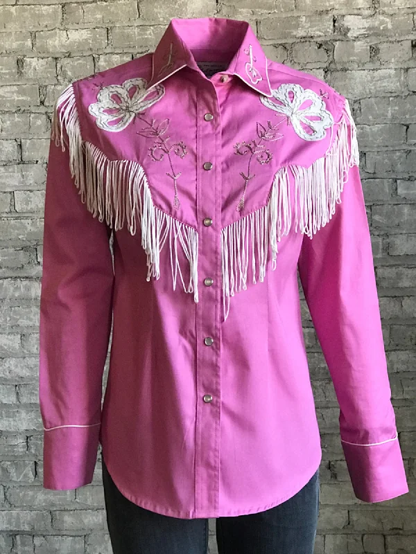 Rockmount Womens Pink 100% Cotton Embroidered Fringe Western L/S Shirt