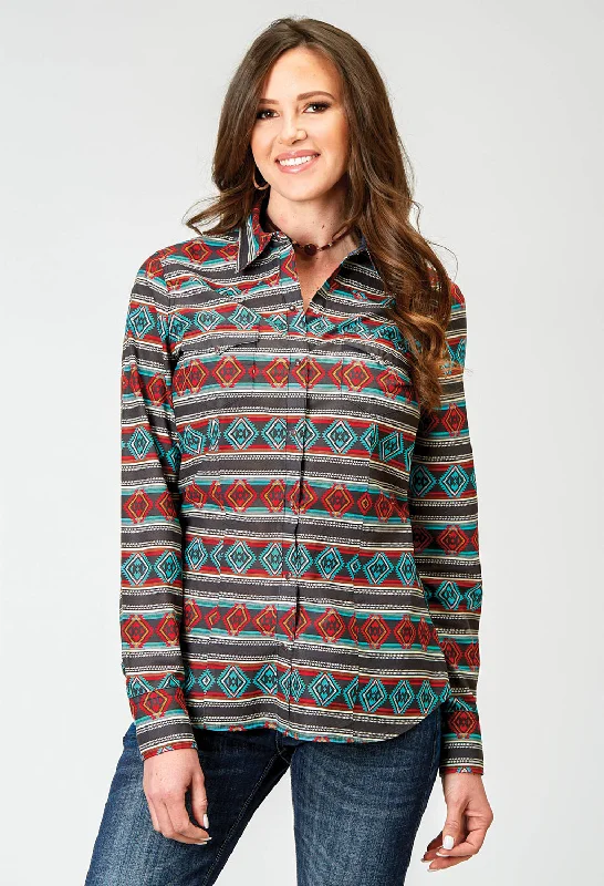 Roper Womens 1898 Aztec Stripe Red Multi 100% Cotton L/S Shirt